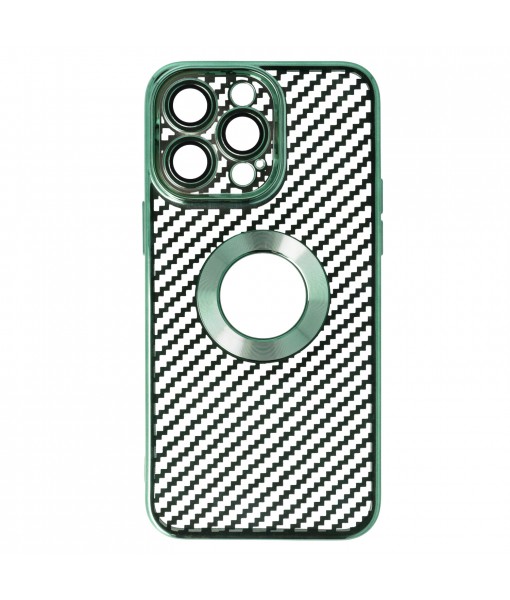 Husa iPhone 13 Pro Max, Carbon Fiber TPU, Verde